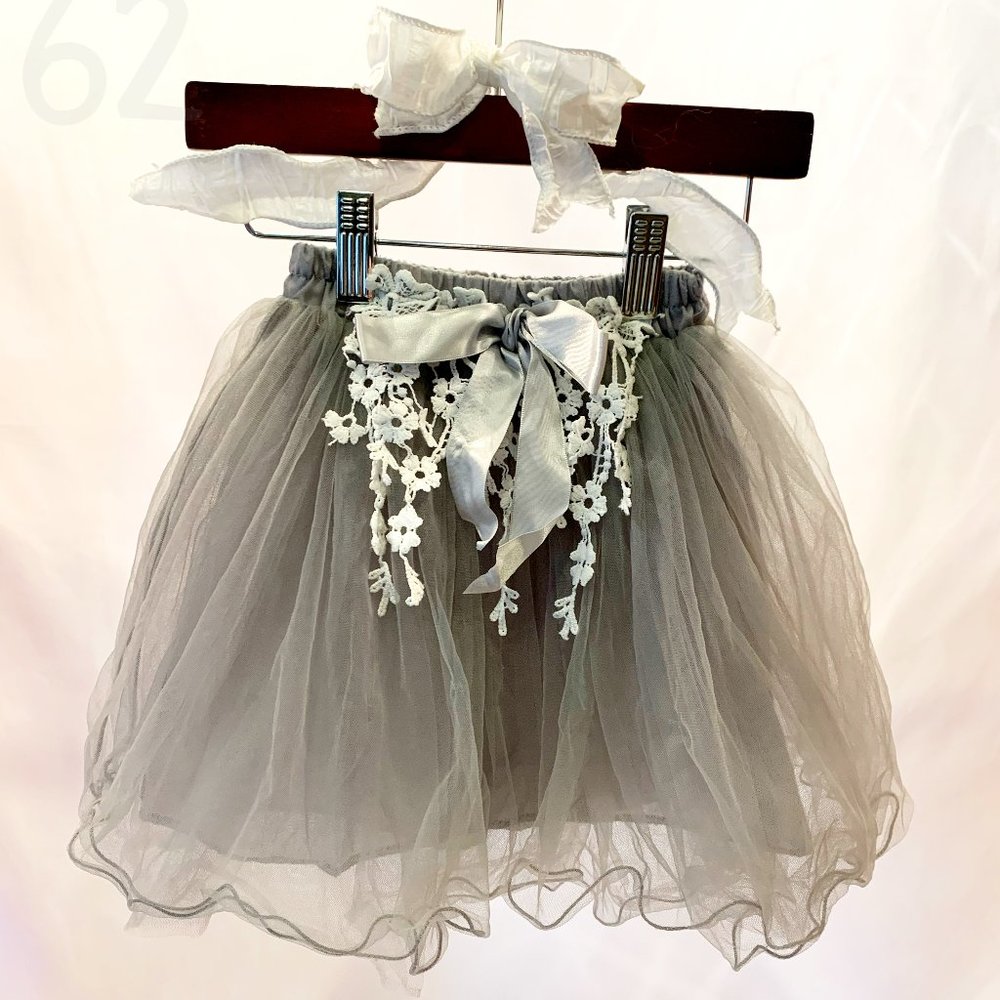 Gray Lace and Tulle Skirt with Floral Embellishments - Size 18M